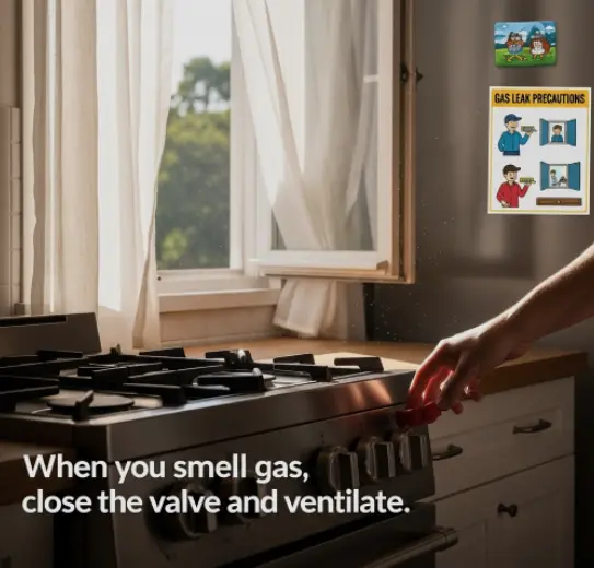 가스 냄새가 날 때 밸브 잠그고 환기-1