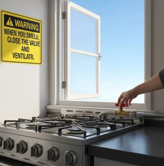 가스 냄새가 날 때 밸브 잠그고 환기